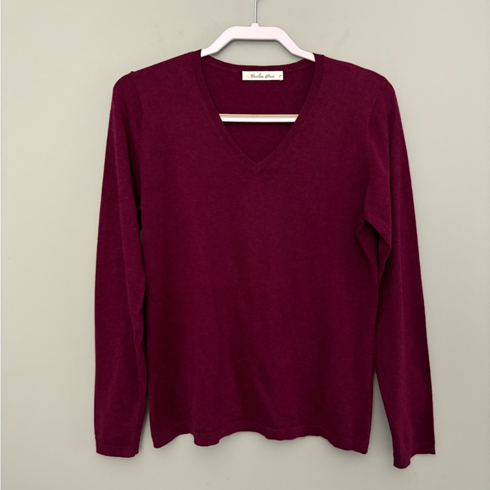 Caroline Grace Burgundy V-Neck Sweater Size L